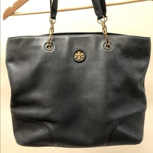 Tory Burch Black Leather Tote Shoulder Bag